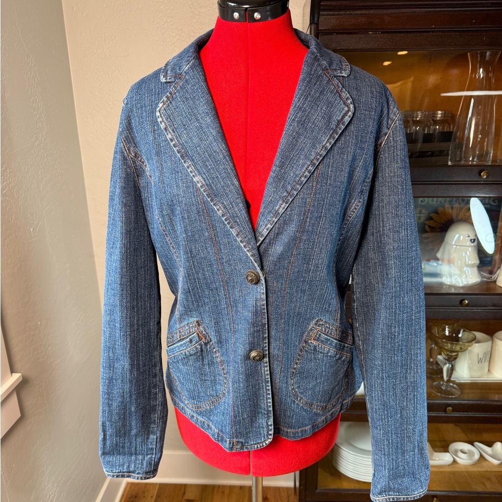 Nordstrom Stretch Two Button Tan Stitched Seams Western Jean Jacket Size L